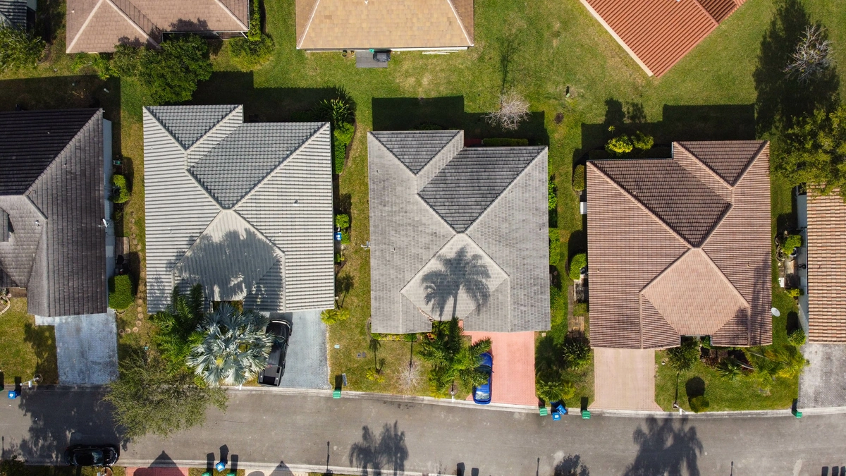 top view of house roofs in florida